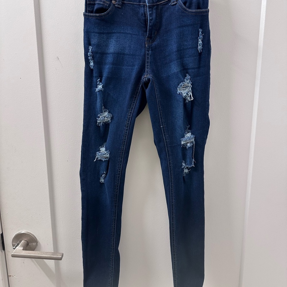 Wax Jean Blue Skinny Distressed Jeans